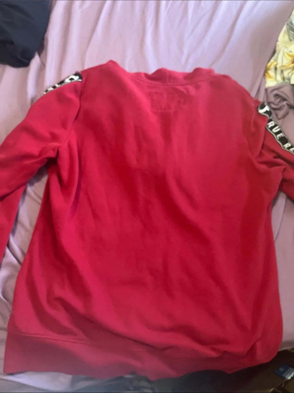 True Religion Red Zip-Up Hoodie with Branded Sleeve Tape